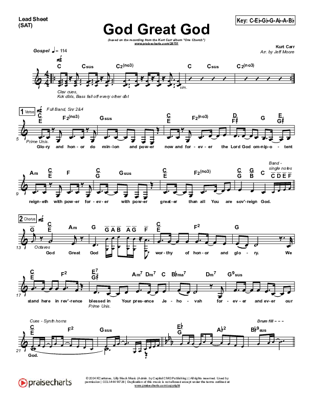 God Great God Lead Sheet (SAT) (Kurt Carr)