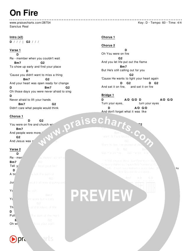 On Fire Chords & Lyrics (Sanctus Real)