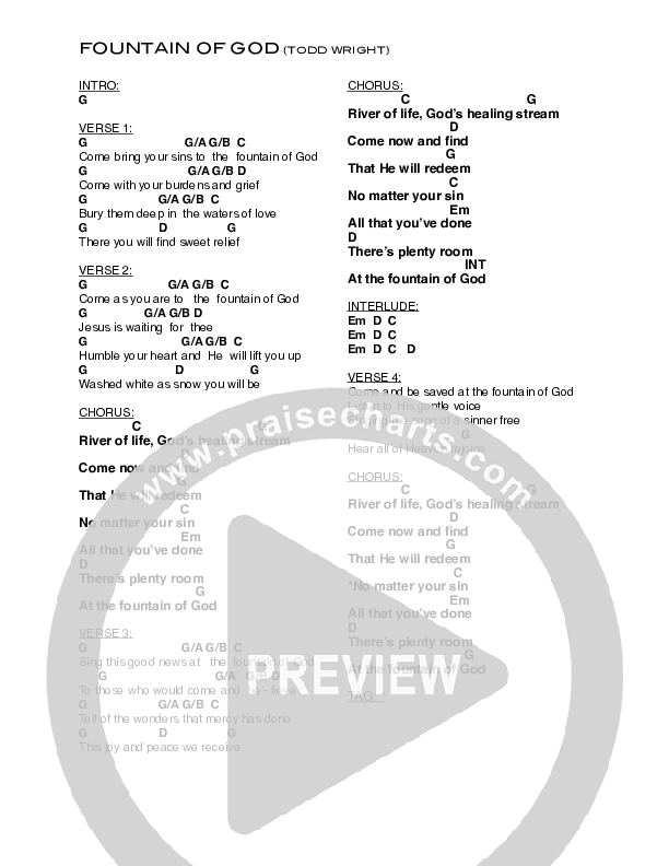 Fountain Of God Chords & Lyrics (Todd Wright)