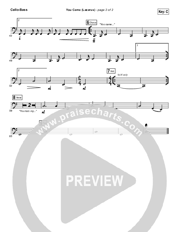 You Came (Lazarus) Cello/Bass (Jonathan David Helser / Melissa Helser)