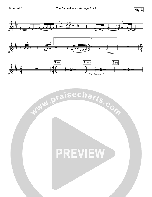 You Came (Lazarus) Trumpet 3 (Jonathan David Helser / Melissa Helser)