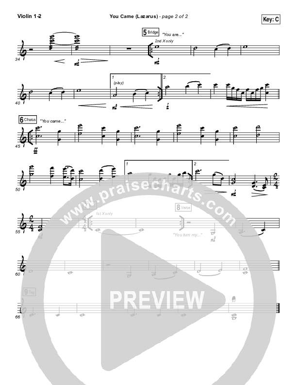 You Came (Lazarus) Violin 1/2 (Jonathan David Helser / Melissa Helser)