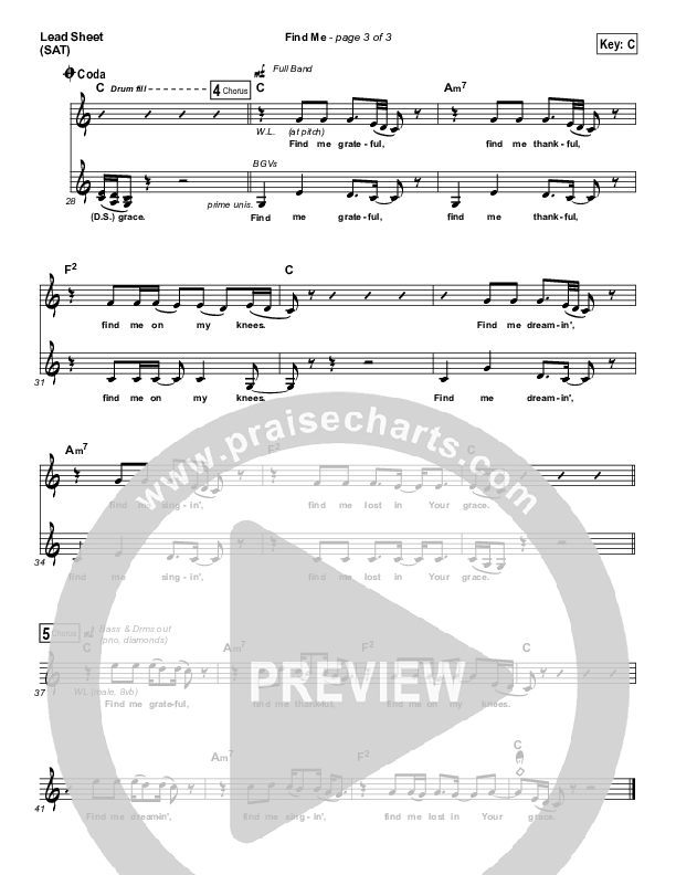 Find Me Lead Sheet (SAT) (Jonathan David Helser / Melissa Helser)