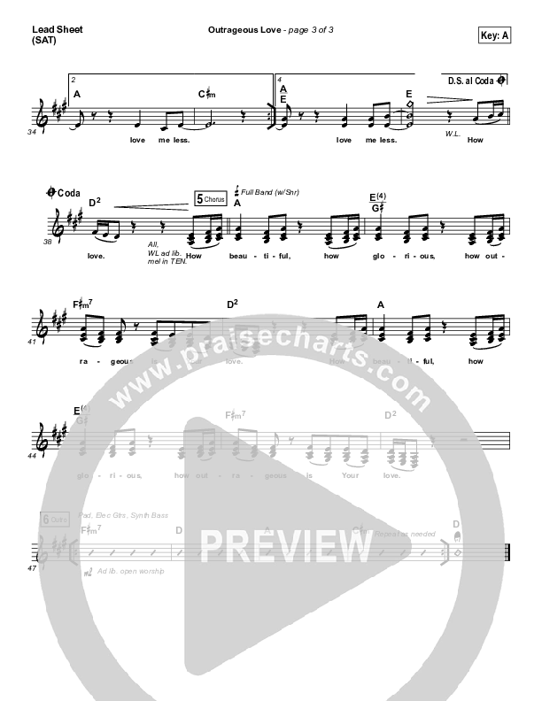 Outrageous Love Lead Sheet (SAT) (Jonathan David Helser / Melissa Helser)