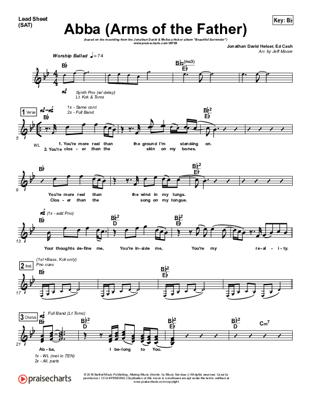 Abba (Arms Of The Father) Lead Sheet (SAT) (Jonathan David Helser / Melissa Helser)