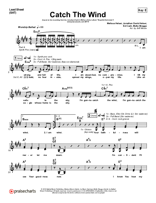 Catch The Wind Lead Sheet (SAT) (Jonathan David Helser / Melissa Helser)