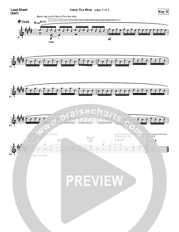 Catch The Wind Lead Sheet (SAT) (Jonathan David Helser / Melissa Helser)