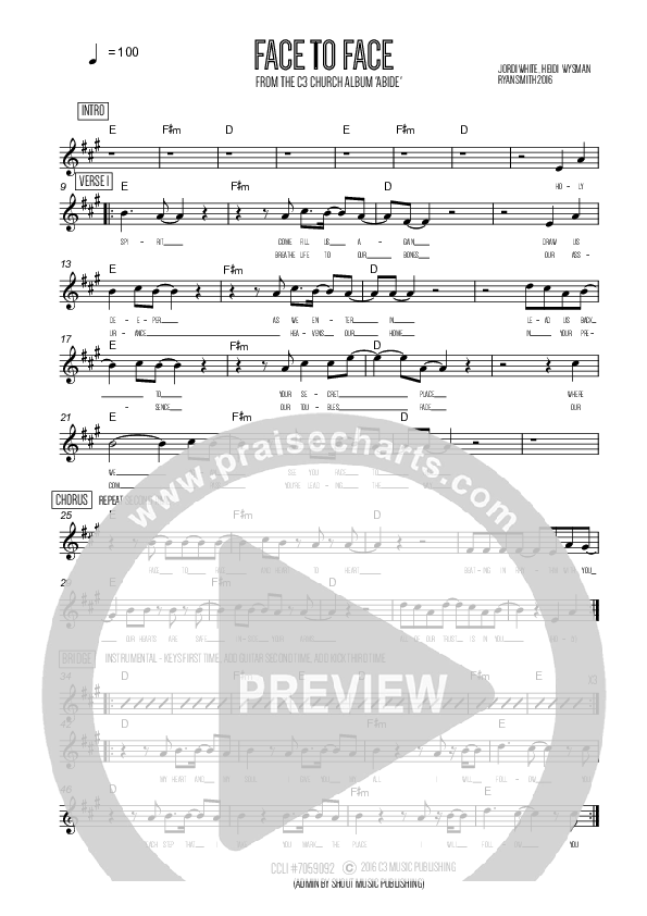 Face To Face Lead Sheet (C3 Worship)