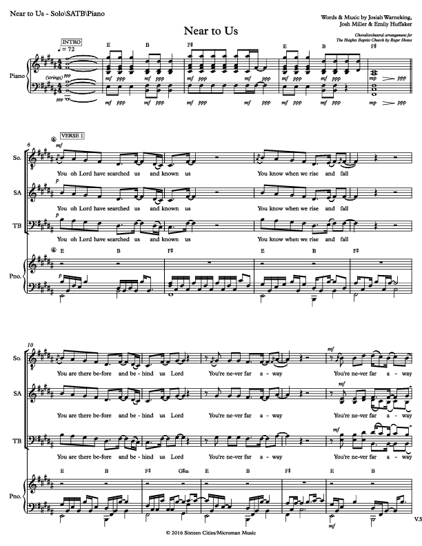 Near To Us Piano/Vocal (SATB) (Sixteen Cities)
