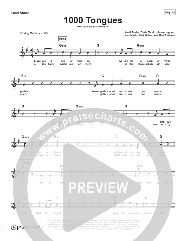 1000 Tongues Lead Sheet (Hillsong UNITED)