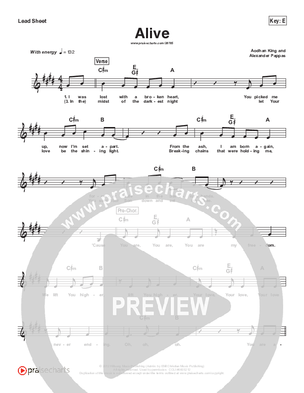 Alive (Simplified) Lead Sheet (Hillsong Young & Free)