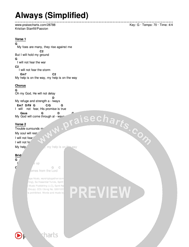 Always Chord Chart (Kristian Stanfill / Passion)