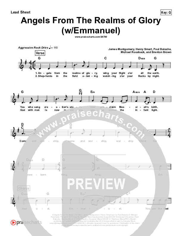 Angels From The Realms Of Glory (Emmanuel) (Simplified) Lead Sheet (Paul Baloche)