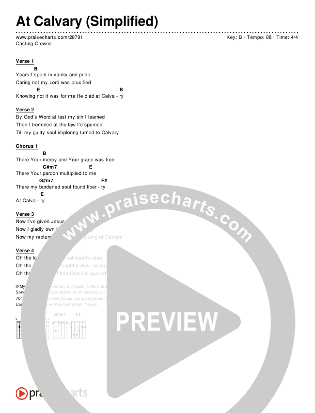 At Calvary (Simplified) Chord Chart (Casting Crowns)