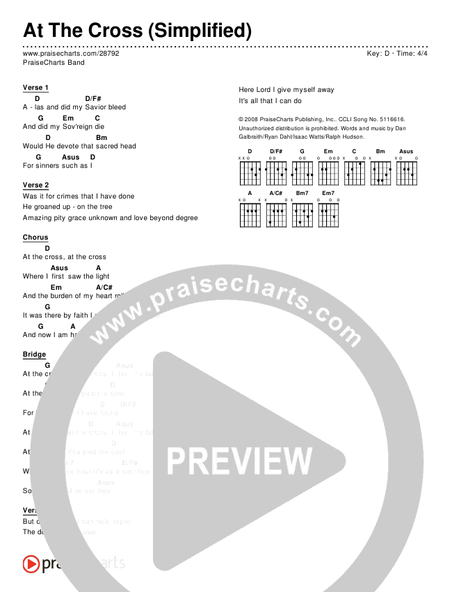 At The Cross (Simplified) Chord Chart (PraiseCharts Band)