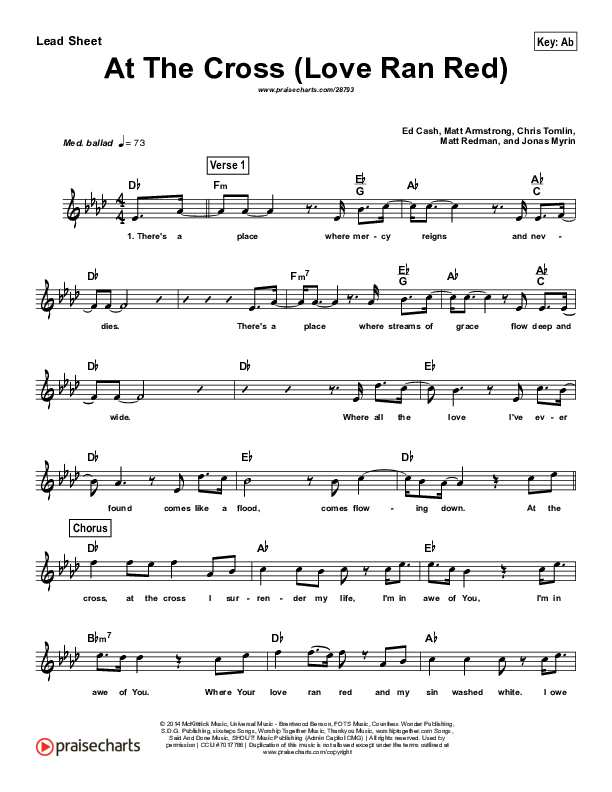 At The Cross (Love Ran Red) (Simplified) Lead Sheet (Chris Tomlin)