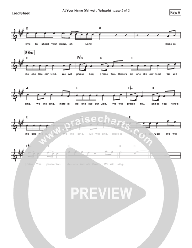 At Your Name (Simplified) Lead Sheet (Phil Wickham)
