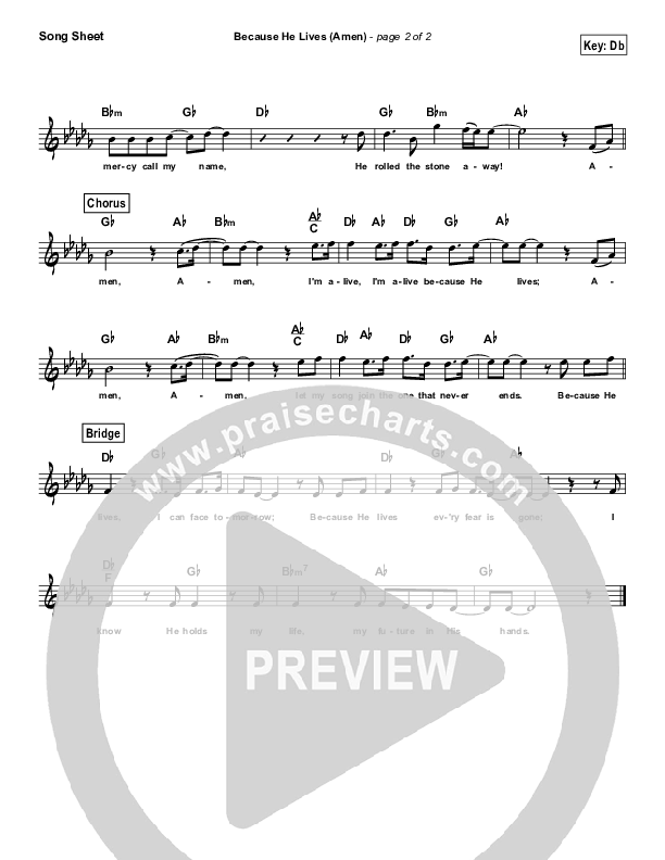 Because He Lives (Amen) Lead Sheet (Melody) (Matt Maher)