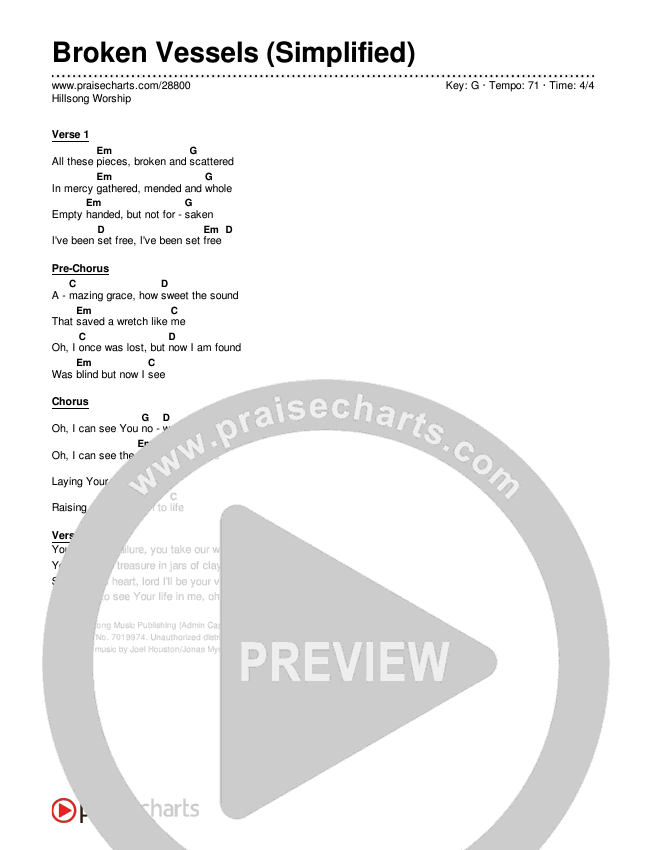 Broken Vessels (Simplified) Chord Chart (Hillsong Worship)