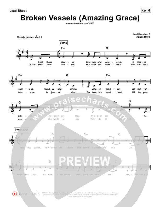 Broken Vessels (Amazing Grace) Lead Sheet (Hillsong Worship)
