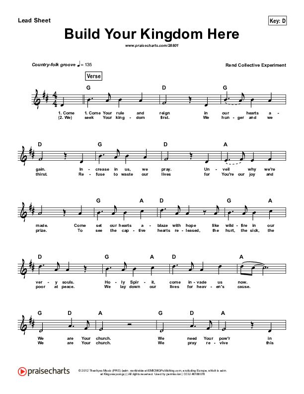 Build Your Kingdom Here (Simplified) Lead Sheet (Rend Collective)