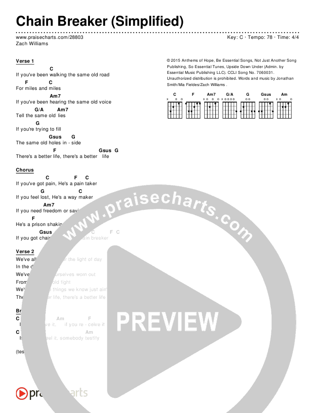 Chain Breaker (Simplified) Chord Chart (Zach Williams)