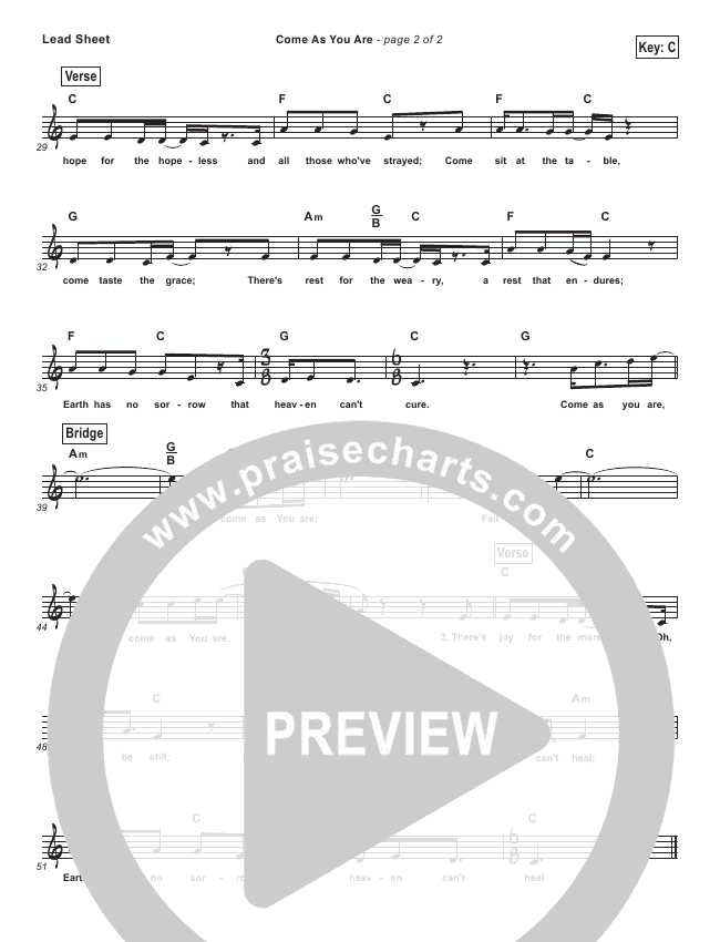 Come As You Are (Simplified) Sheet Music PDF (David Crowder) PraiseCharts