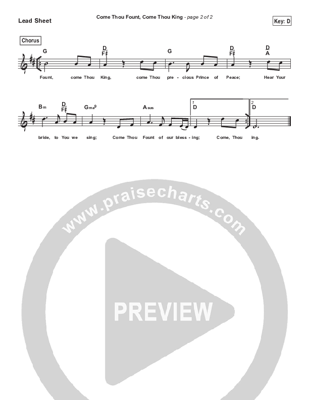 Come Thou Fount Come Thou King (Simplified) Lead Sheet (Gateway Worship)