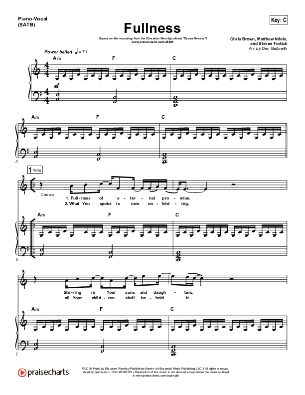 Fullness Piano/Vocal Pack (Elevation Worship)