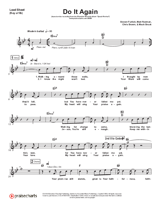 Do It Again Lead Sheet (Melody) (Elevation Worship)