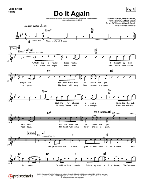 Do It Again Lead Sheet (SAT) (Elevation Worship)