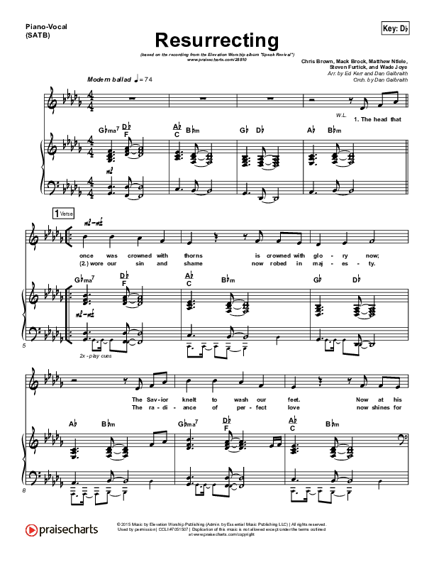 Resurrecting (Studio) Piano/Vocal (SATB) (Elevation Worship)