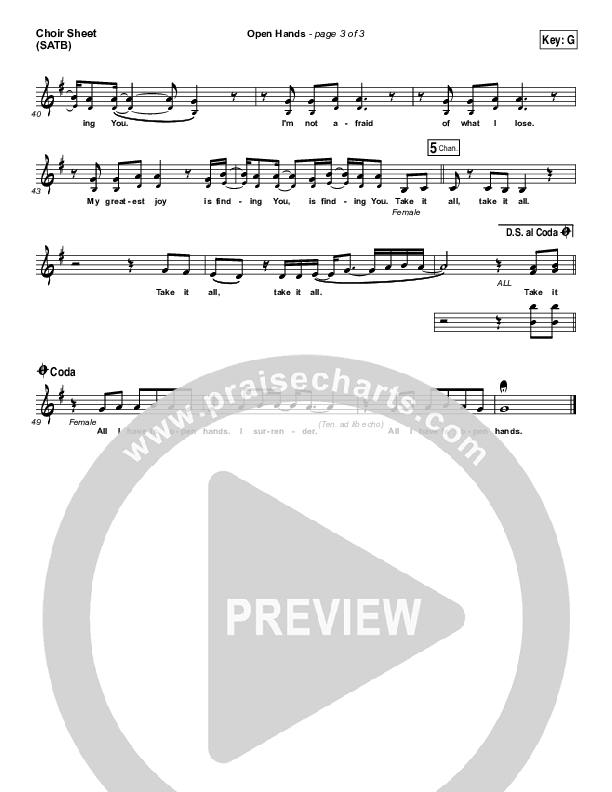Open Hands Choir Sheet (SATB) (Laura Story / Mac Powell)