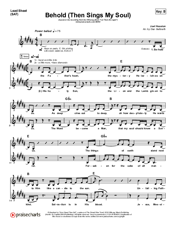 Behold (Then Sings My Soul) Lead Sheet (SAT) (Hillsong Worship)