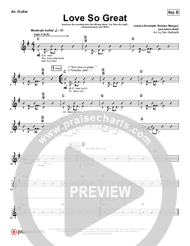 Love So Great Acoustic Guitar (Hillsong Worship)