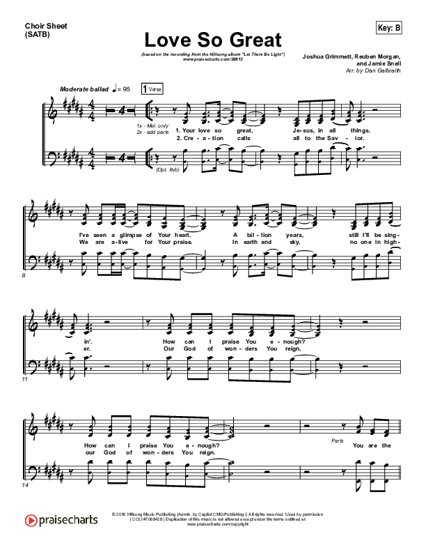 Love So Great Choir Sheet (SATB) (Hillsong Worship)