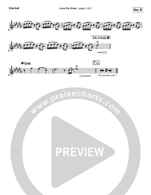 Love So Great Clarinet (Hillsong Worship)