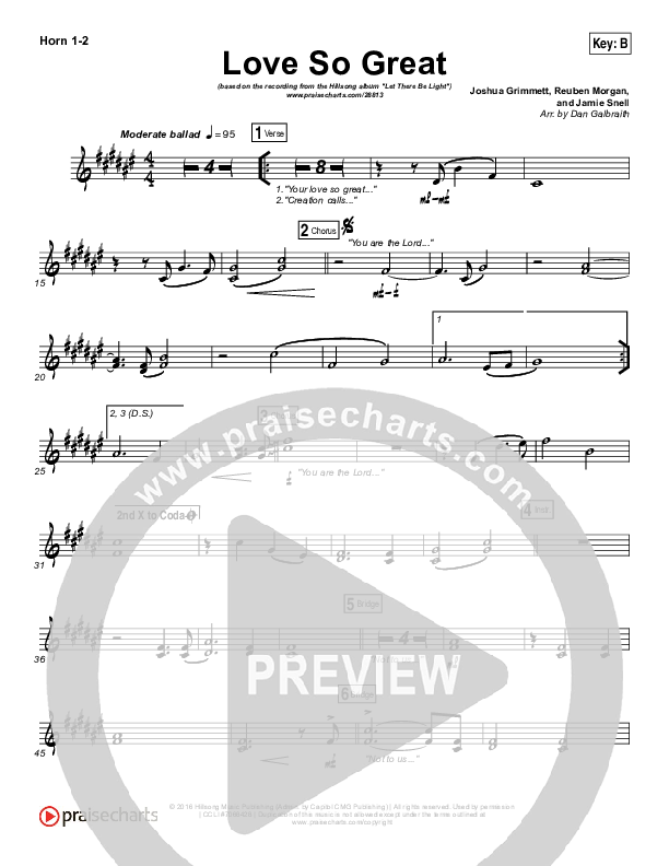 Love So Great French Horn 1/2 (Hillsong Worship)