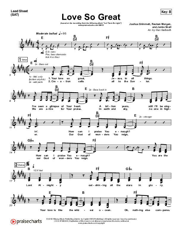 Love So Great Lead Sheet (SAT) (Hillsong Worship)