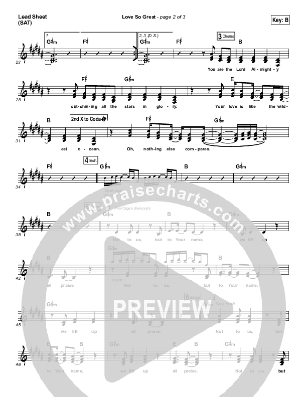 Love So Great Lead Sheet (SAT) (Hillsong Worship)