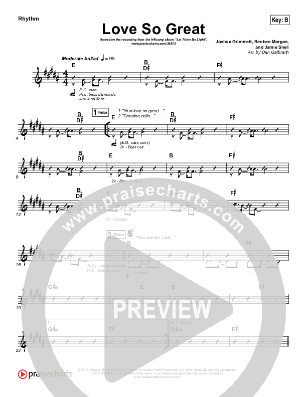 Love So Great Rhythm Chart (Hillsong Worship)