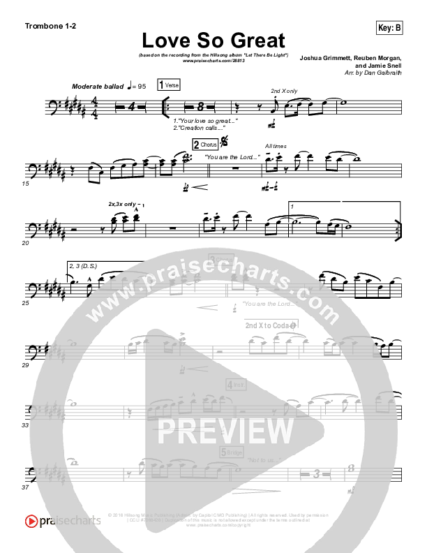 Love So Great Trombone 1/2 (Hillsong Worship)