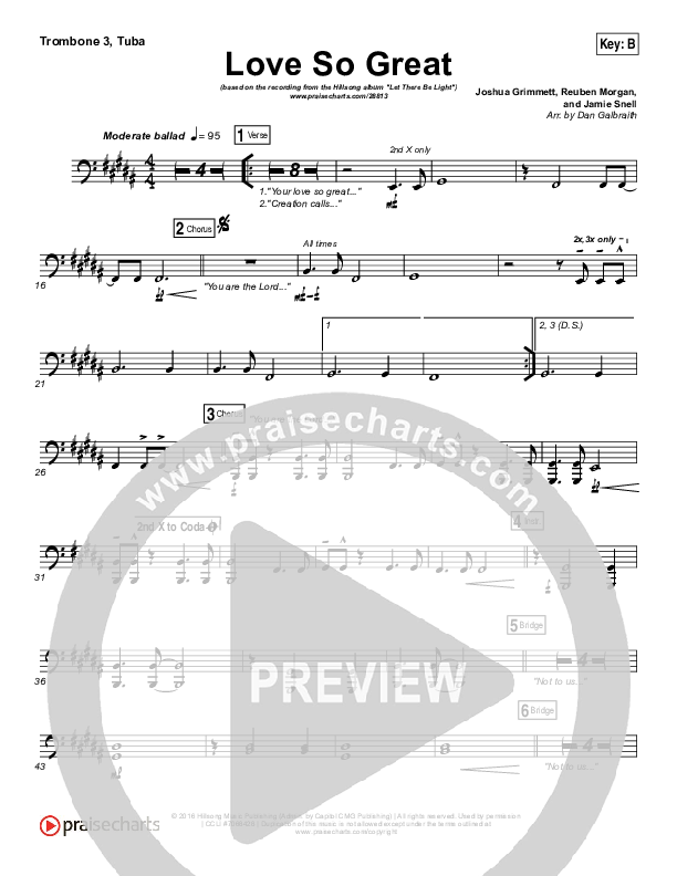 Love So Great Trombone 3/Tuba (Hillsong Worship)