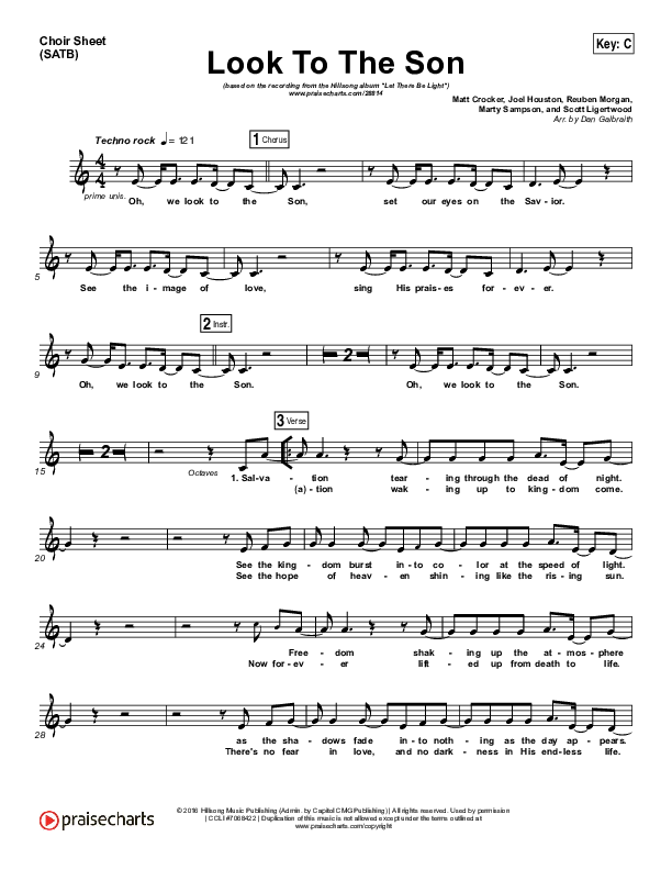 Look To The Son Choir Sheet (SATB) (Hillsong Worship)