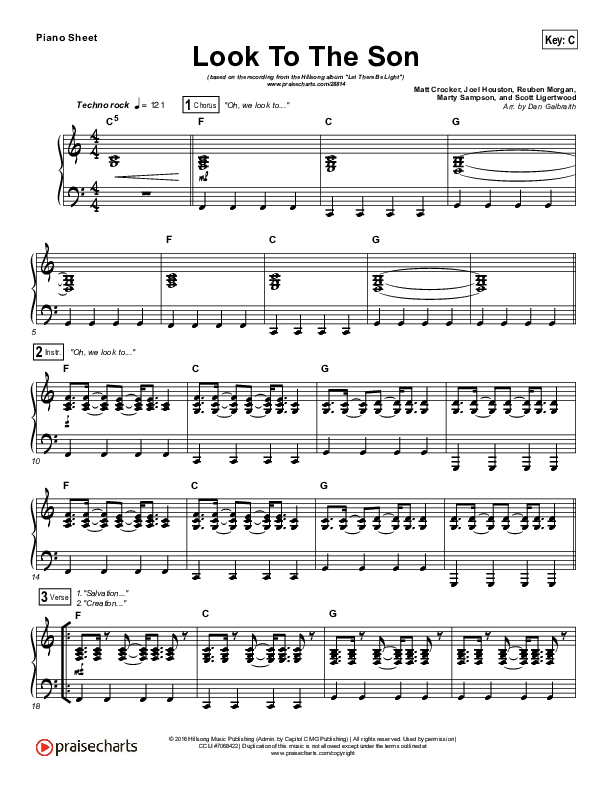 Look To The Son Piano Sheet (Hillsong Worship)