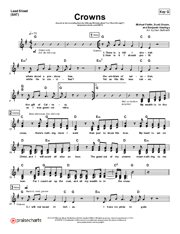 Crowns Lead Sheet (SAT) (Hillsong Worship)