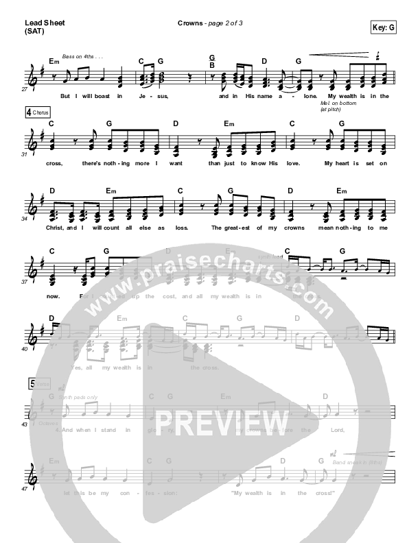 Crowns Lead Sheet (SAT) (Hillsong Worship)