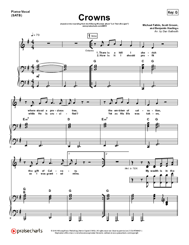 Crowns Piano/Vocal (SATB) (Hillsong Worship)