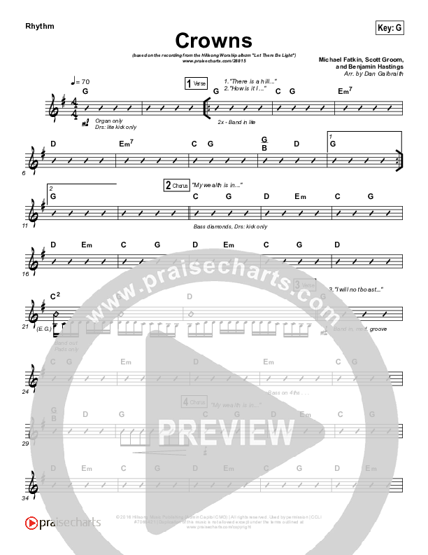 Crowns Rhythm Chart (Hillsong Worship)