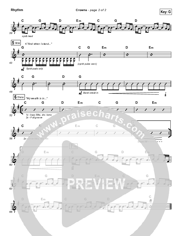 Crowns Rhythm Chart (Hillsong Worship)